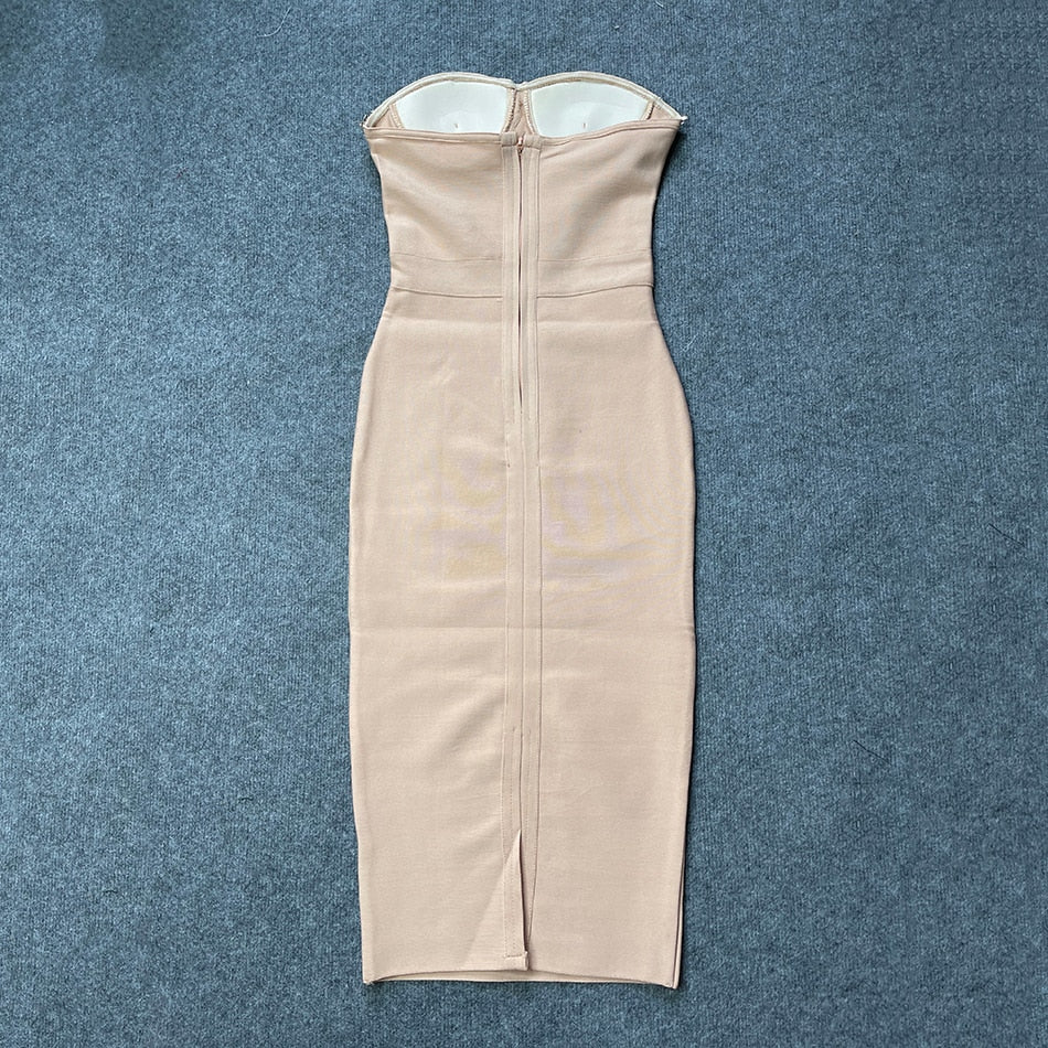 New Women'S Fashion Bead Chain Crystal Design Long Dress Sexy Sleeveless Backless Celebrity Party Bandage Dress