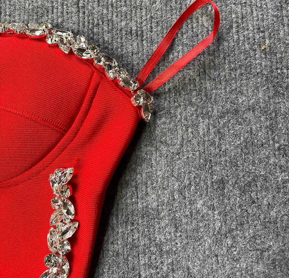 New Women'S Fashion Bead Chain Crystal Design Long Dress Sexy Sleeveless Backless Celebrity Party Bandage Dress