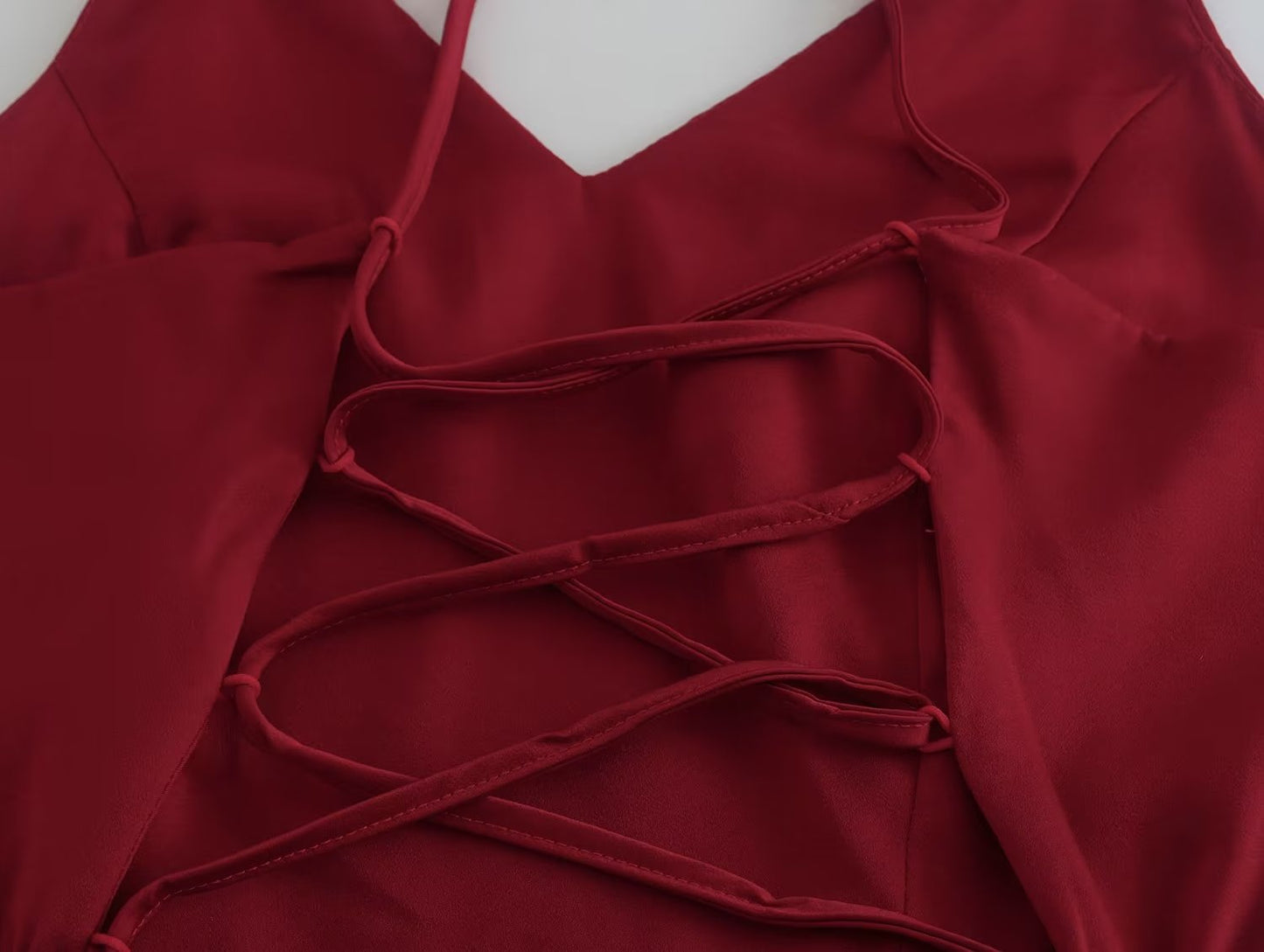 New Women Lace Up Bandage Backless Sling Dress Vintage Wine Red Sleeveless Ladies Satin Party Sexy Dresses