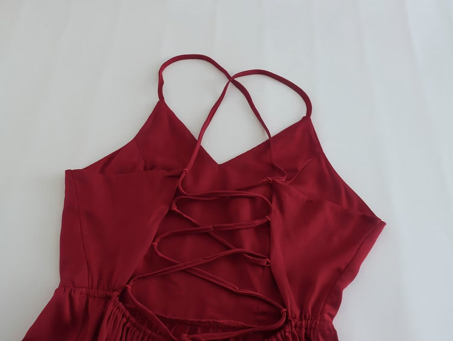 New Women Lace Up Bandage Backless Sling Dress Vintage Wine Red Sleeveless Ladies Satin Party Sexy Dresses