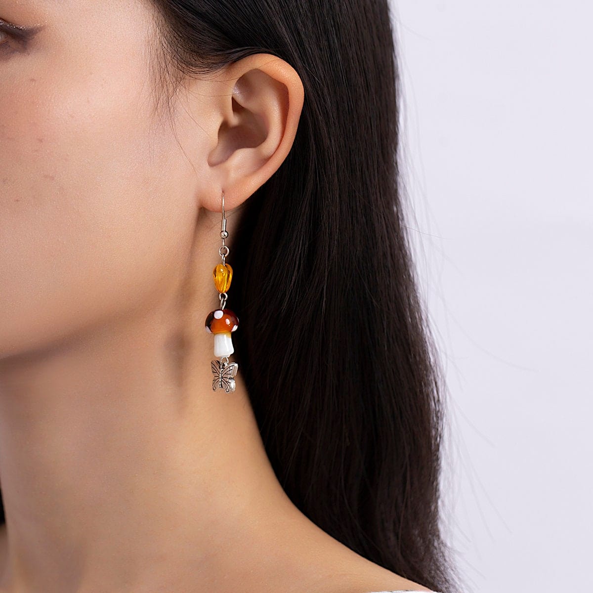 Chic Heart Leaf Butterfly Mushroom Charm Dangle Earrings