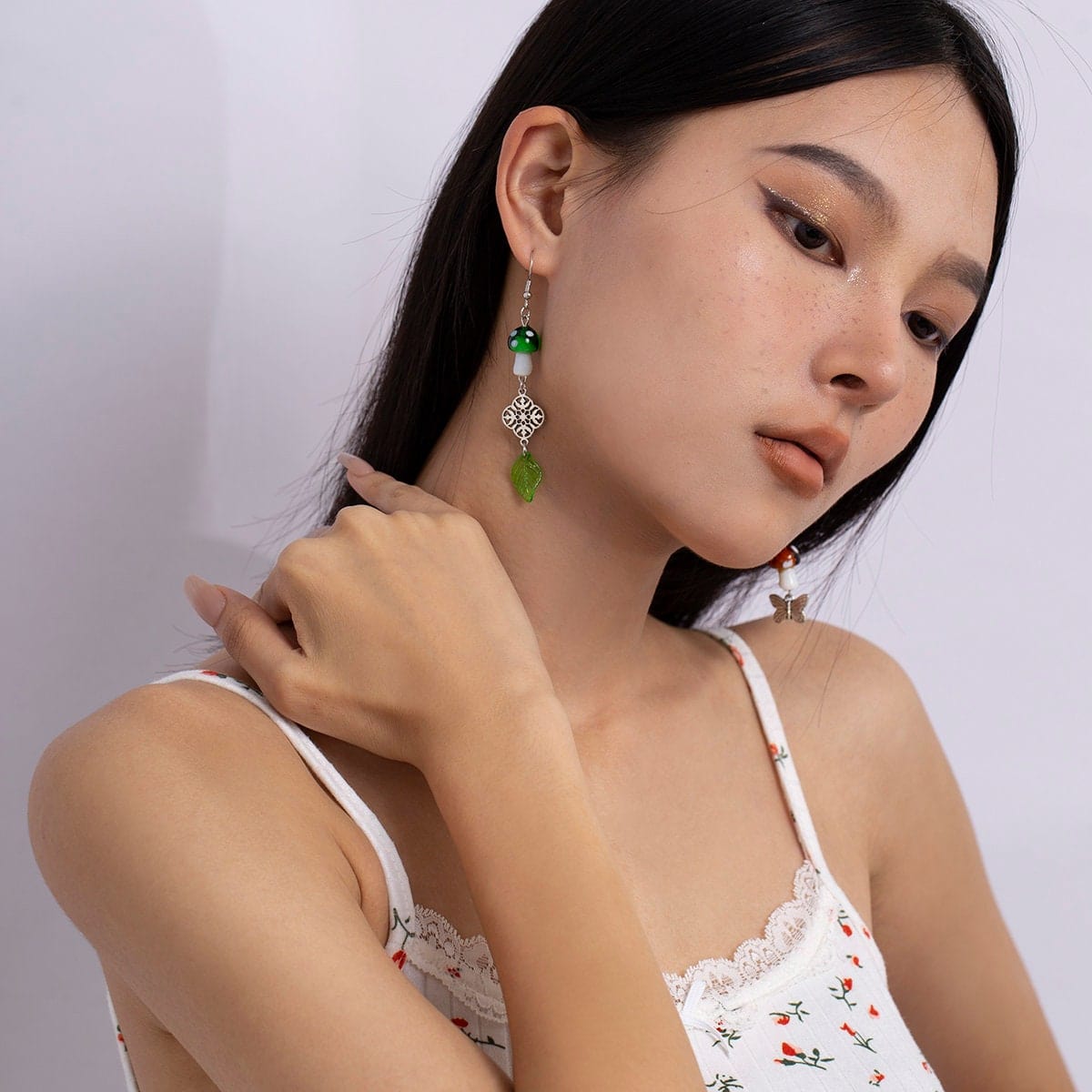 Chic Heart Leaf Butterfly Mushroom Charm Dangle Earrings