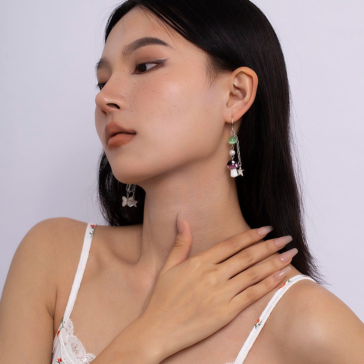 Chic Heart Leaf Butterfly Mushroom Charm Dangle Earrings
