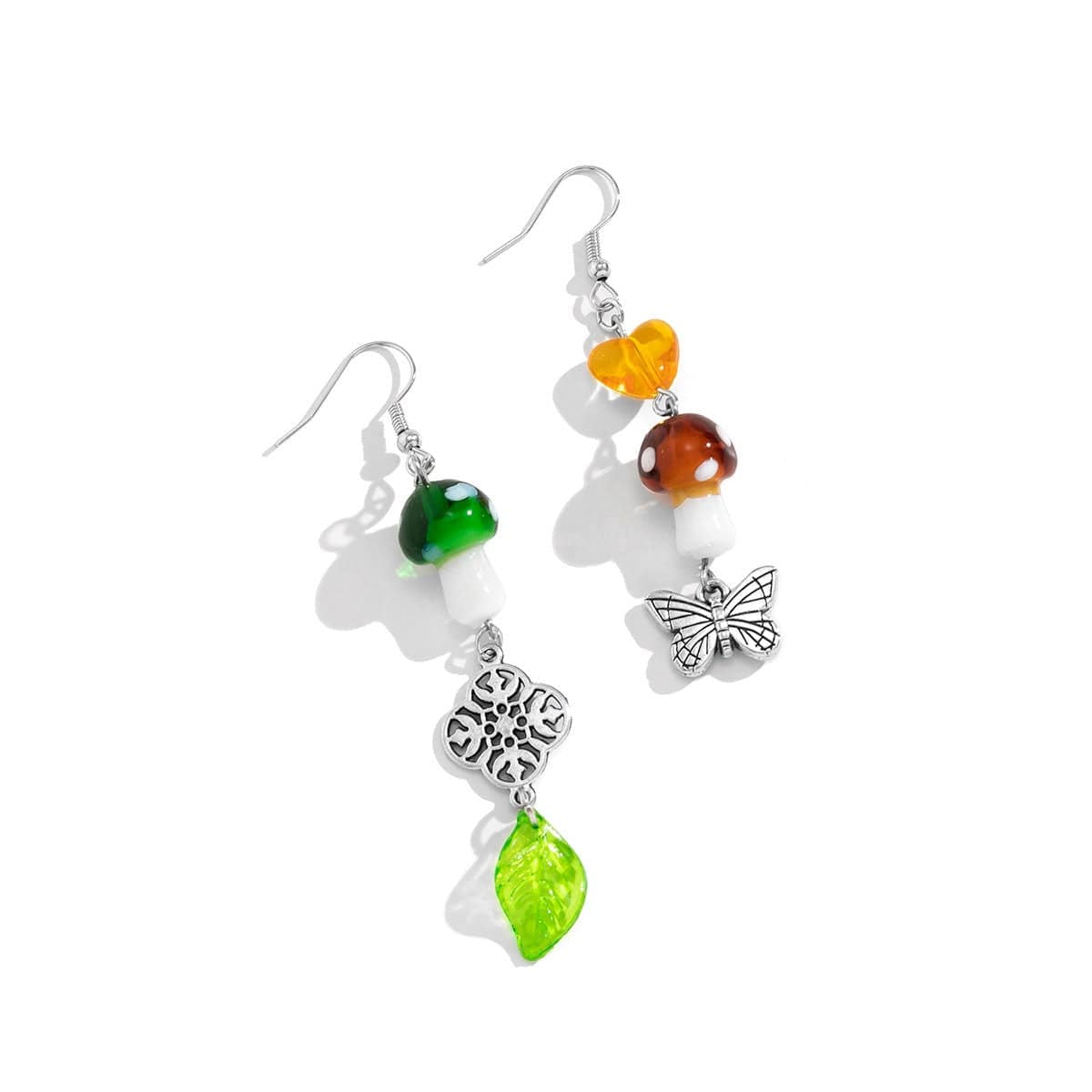 Chic Heart Leaf Butterfly Mushroom Charm Dangle Earrings