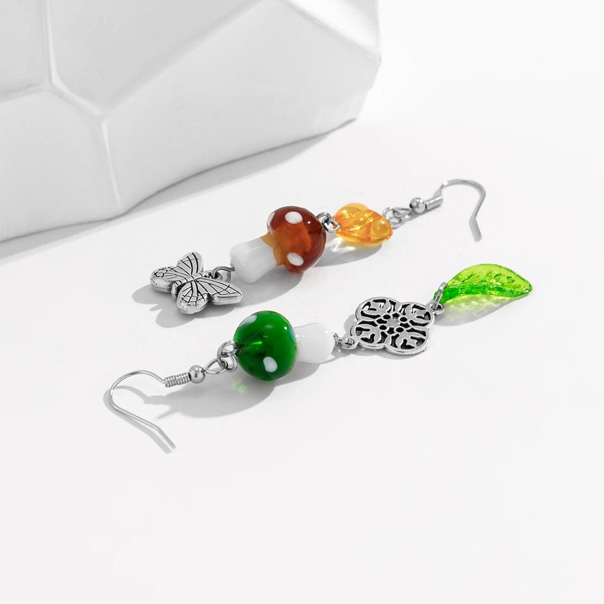 Chic Heart Leaf Butterfly Mushroom Charm Dangle Earrings