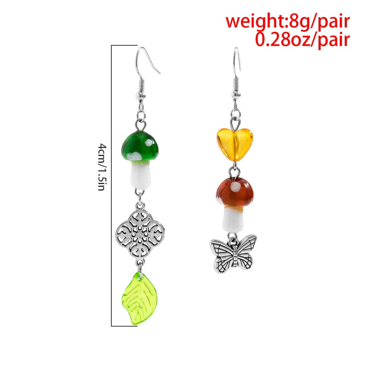 Chic Heart Leaf Butterfly Mushroom Charm Dangle Earrings
