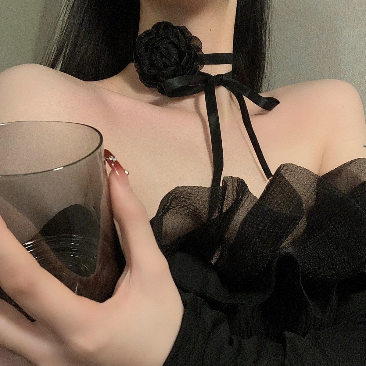 Chic Lace Camellia Flower Ribbon Collar Choker