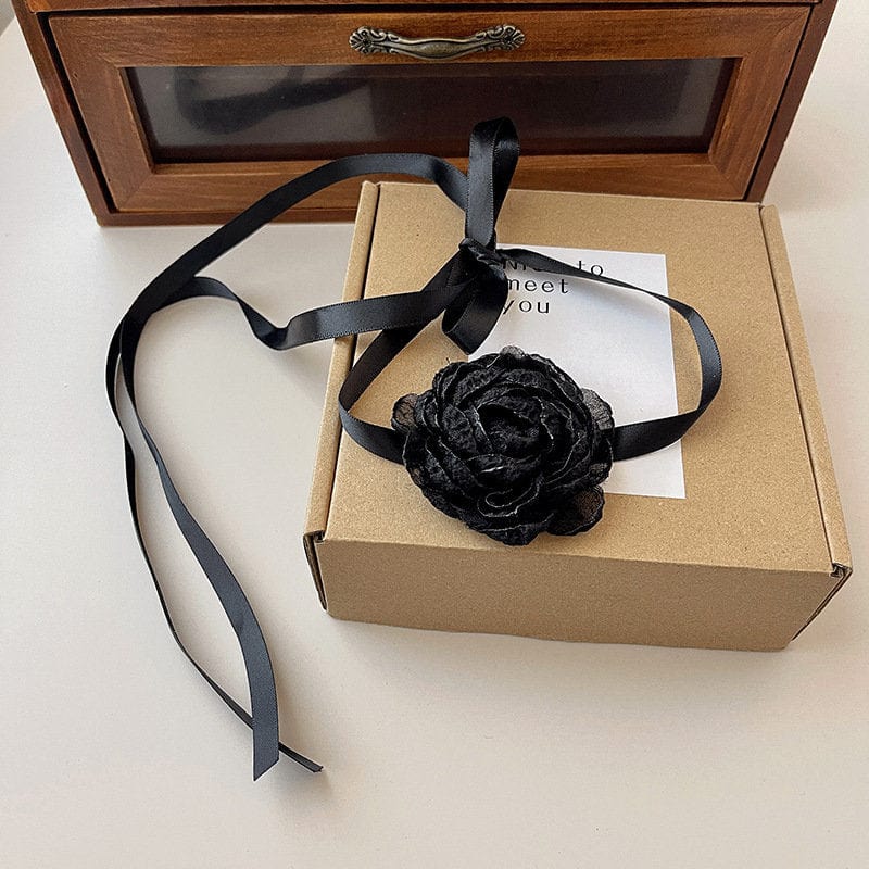 Chic Lace Camellia Flower Ribbon Collar Choker