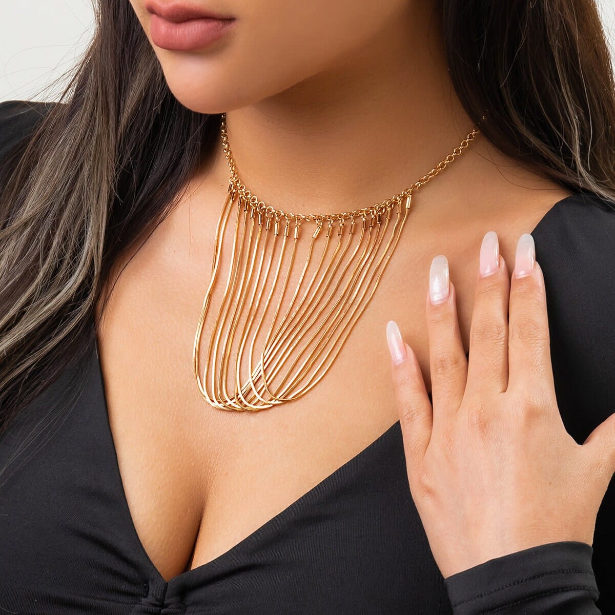 Chic Layered Chain Tassel Collar Choker Necklace
