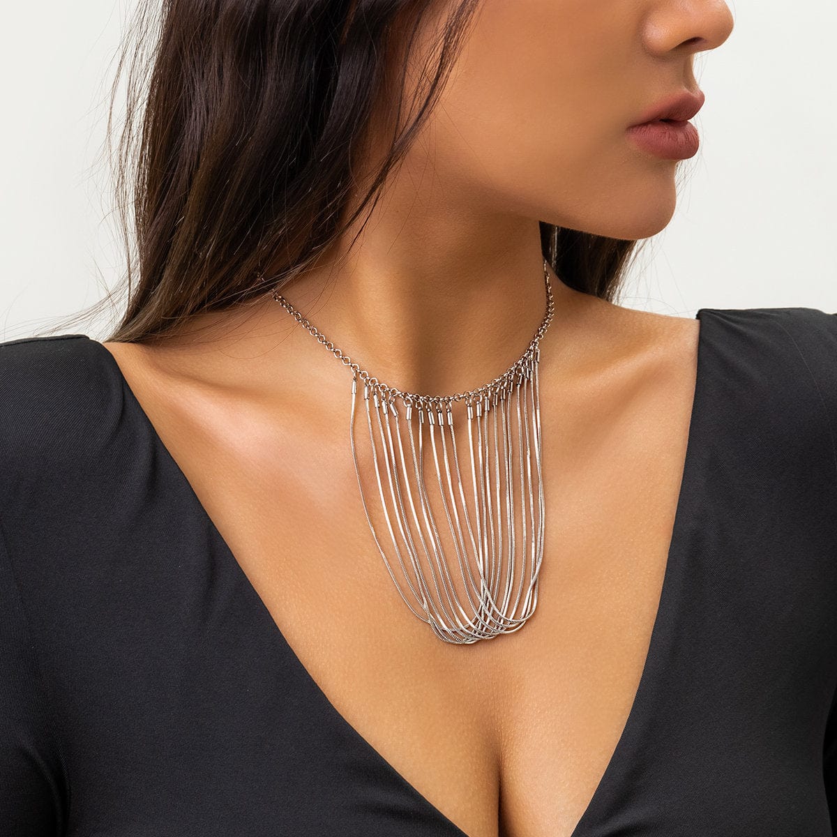 Chic Layered Chain Tassel Collar Choker Necklace