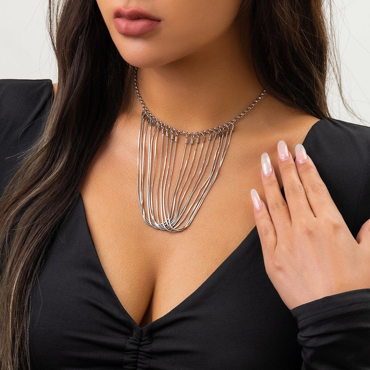 Chic Layered Chain Tassel Collar Choker Necklace