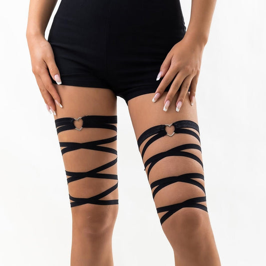 Chic Heart Charm Elastic Band Harness Thigh Leg Chain