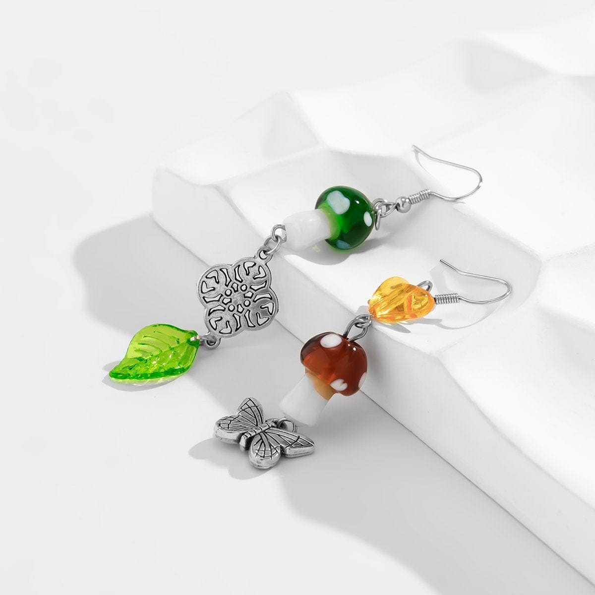 Chic Heart Leaf Butterfly Mushroom Charm Dangle Earrings