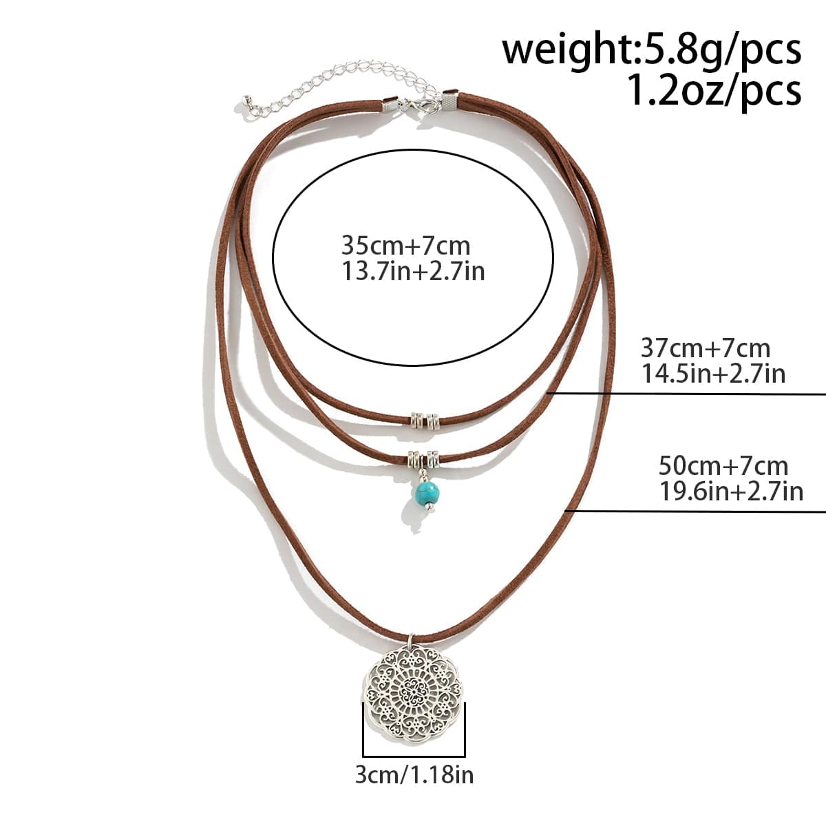 Chic Layered Carved Floral Round Disk Turquoise Pendant Velvet String Necklace