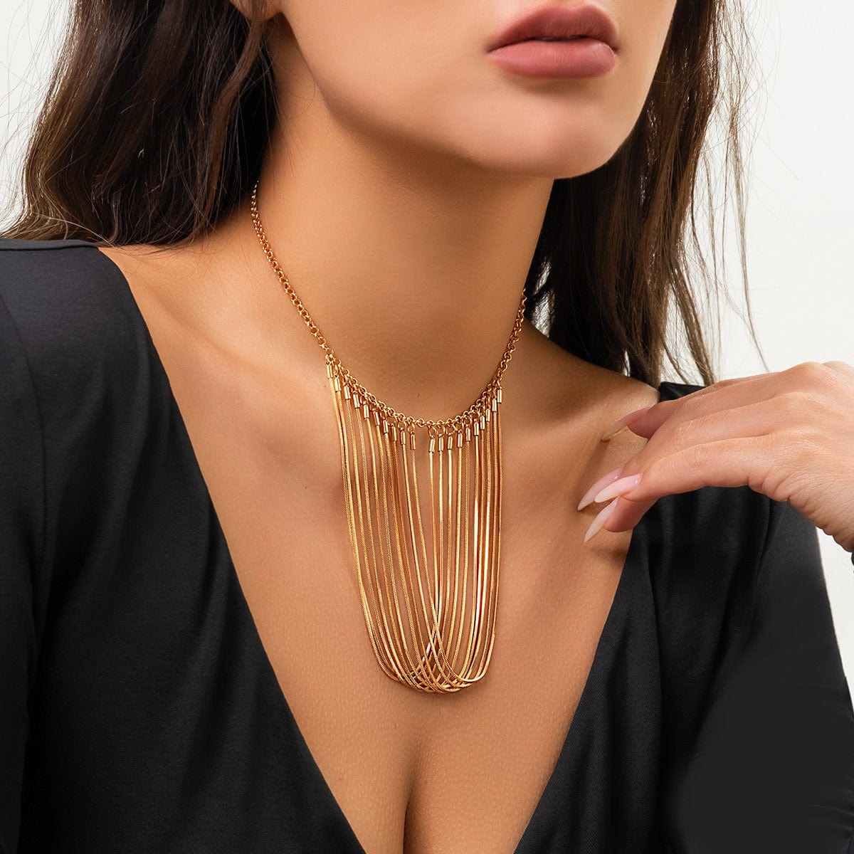 Chic Layered Chain Tassel Collar Choker Necklace