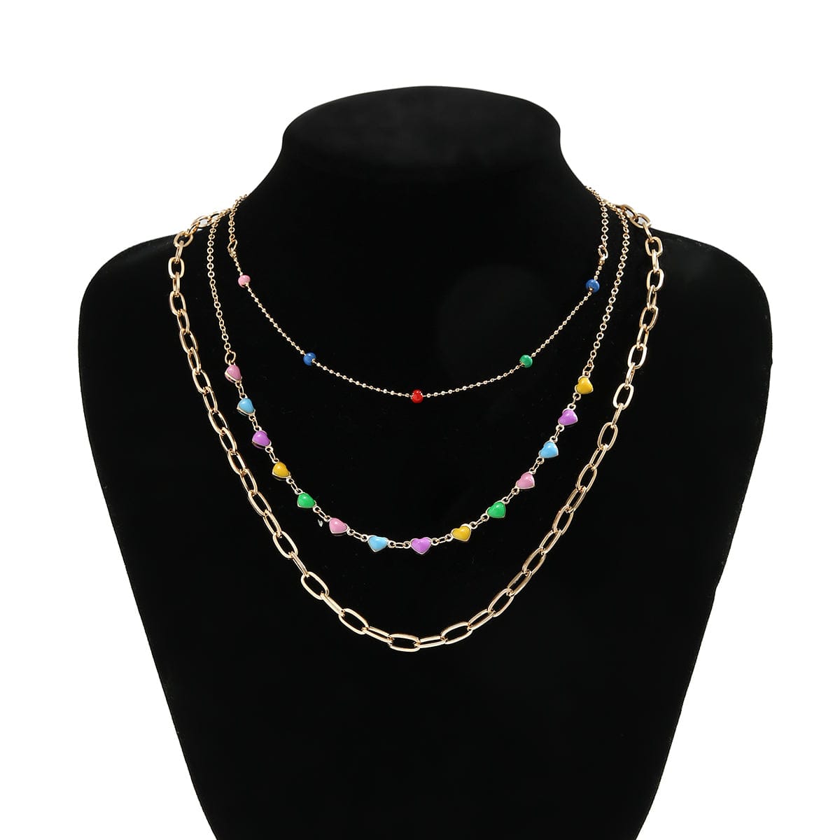 Chic Layered Colorful Enamel Heart Chain Choker Necklace Set