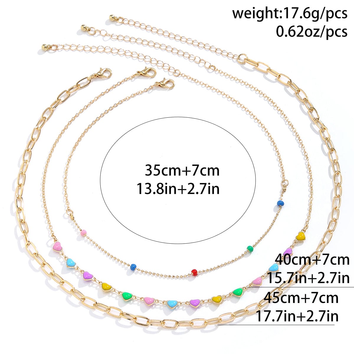Chic Layered Colorful Enamel Heart Chain Choker Necklace Set