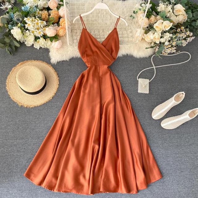 New Summer Women Sexy V Neck High Waist A-line Party Tank Sundress Elegant Bandage Bow Long Dress Vestidos Multicolour